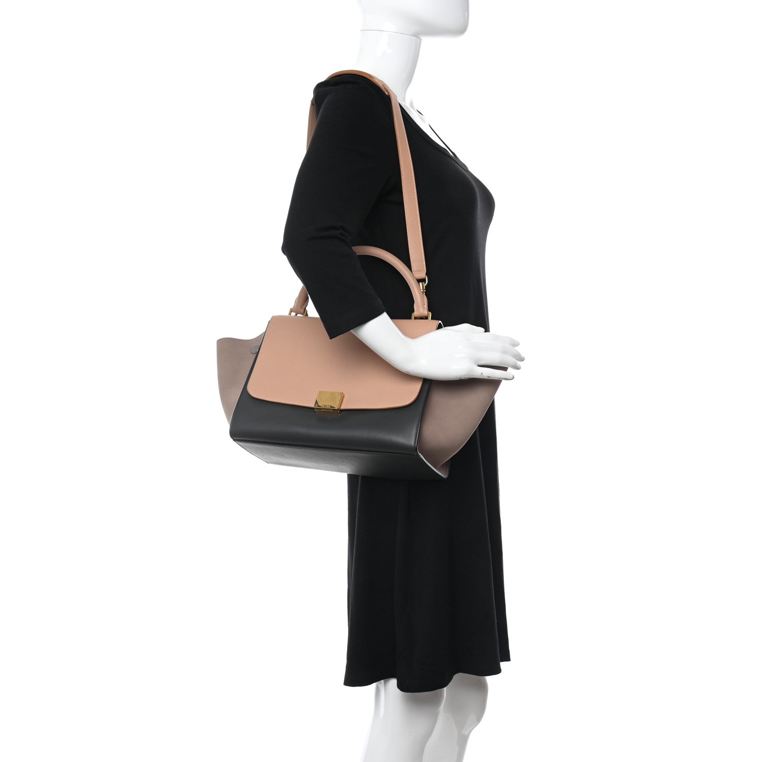 Celine Drummed Calfskin Medium Tri-Color Trapeze Light Khaki 2 of 10