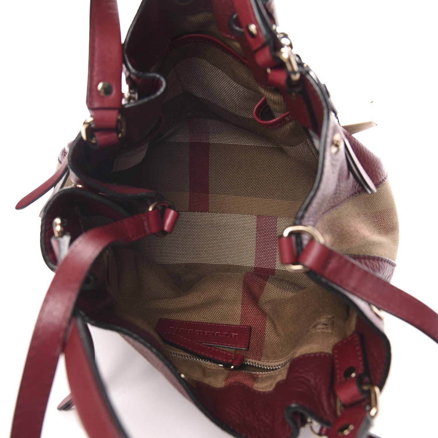 Burberry Grainy Calfskin House Check Small Maidstone Burgundy Red 5 of 11