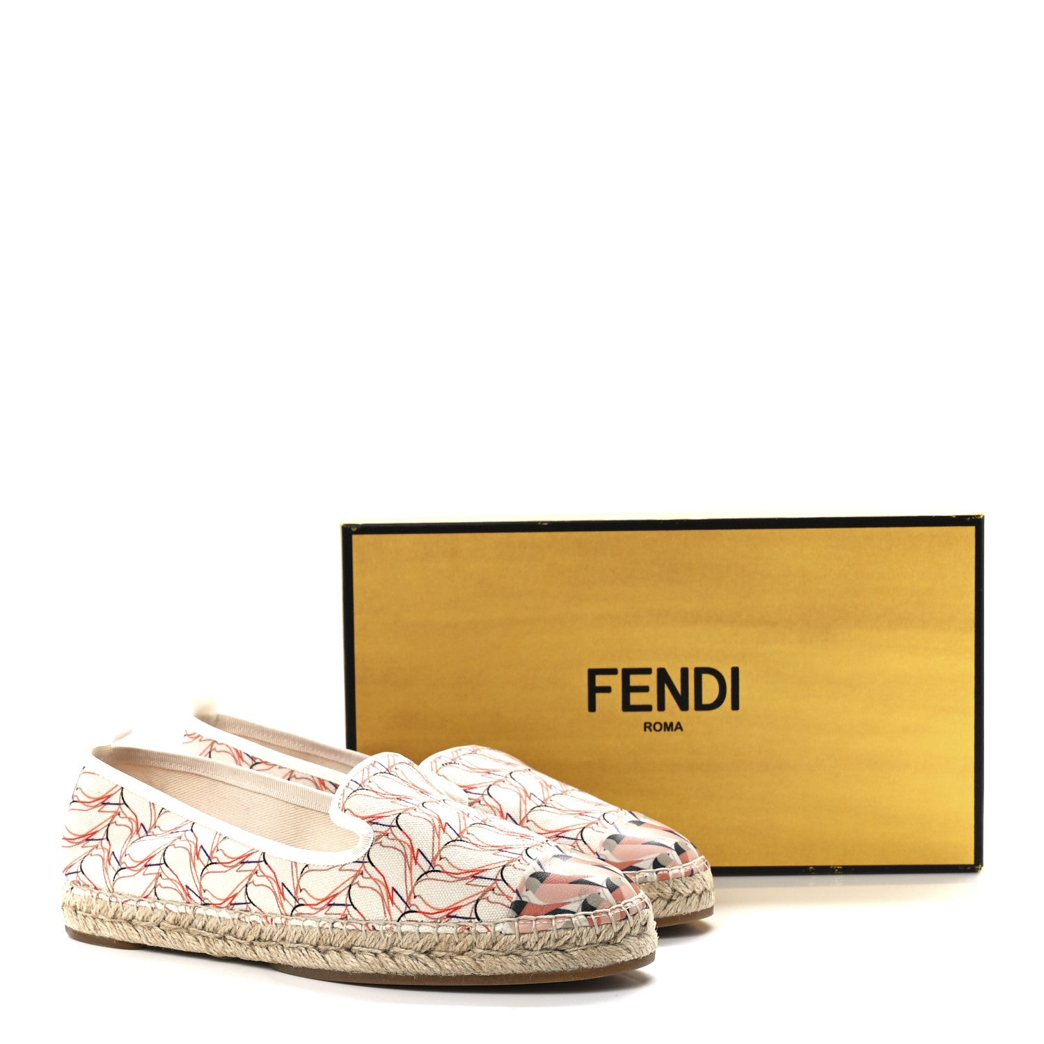 Fendi Canvas Bird Print Espadrilles 39.5 Crema Coral Dahlia 8 of 8