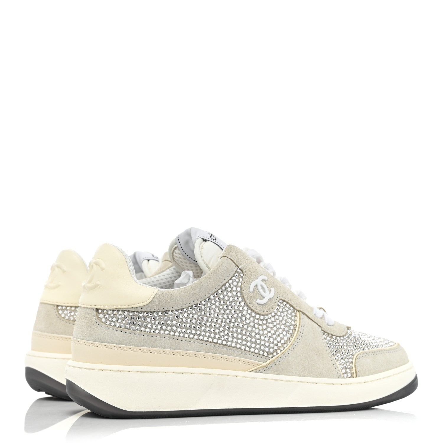 Chanel Calfskin Suede Crystal Womens CC Sneakers 38 White 5 of 10