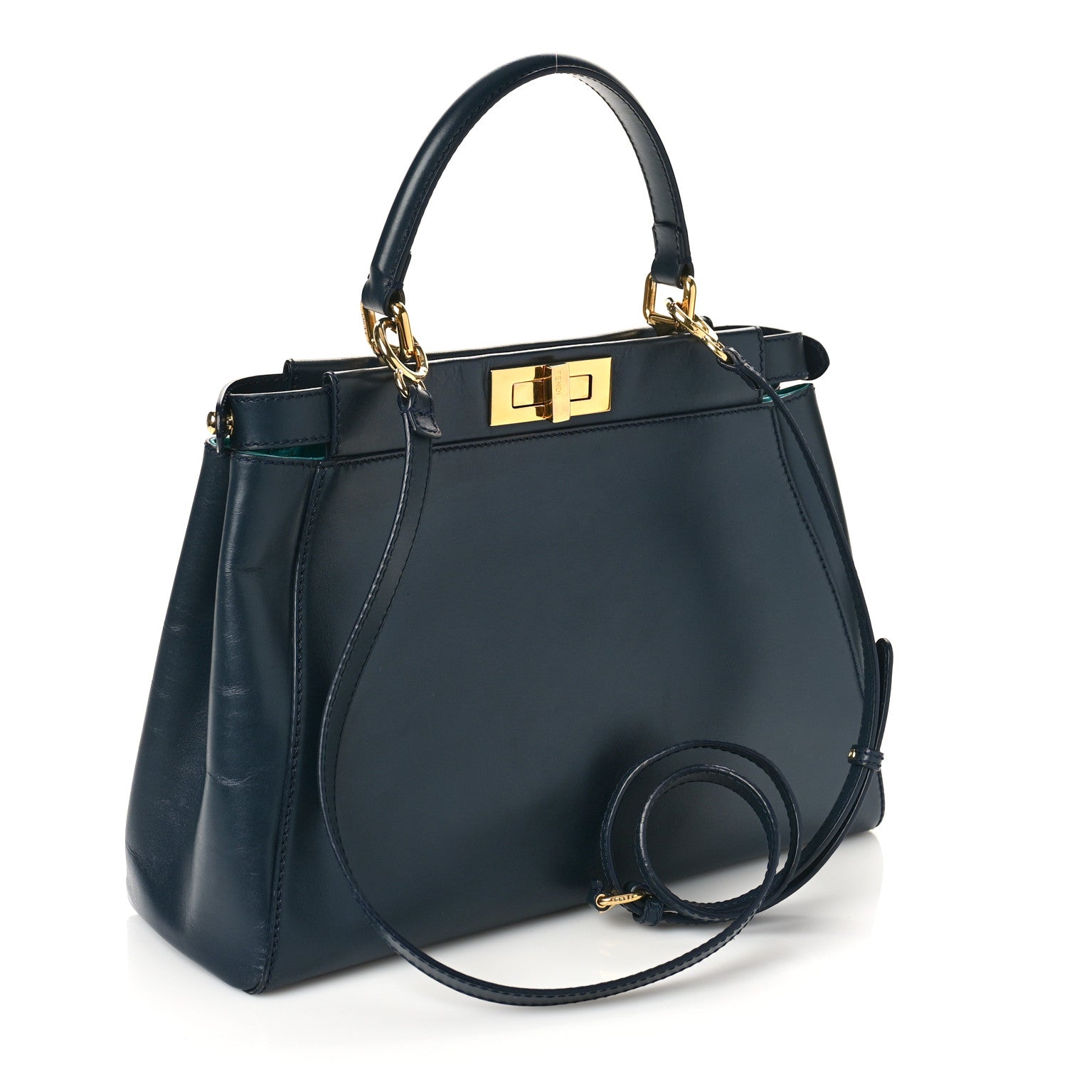 Fendi Vitello Morgan Shiny Nappa Medium Peekaboo Iconic Satchel Lavagna Lago 3 of 9
