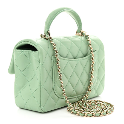 Chanel Lambskin Quilted Mini Top Handle Rectangular Flap Light Green 3 of 12