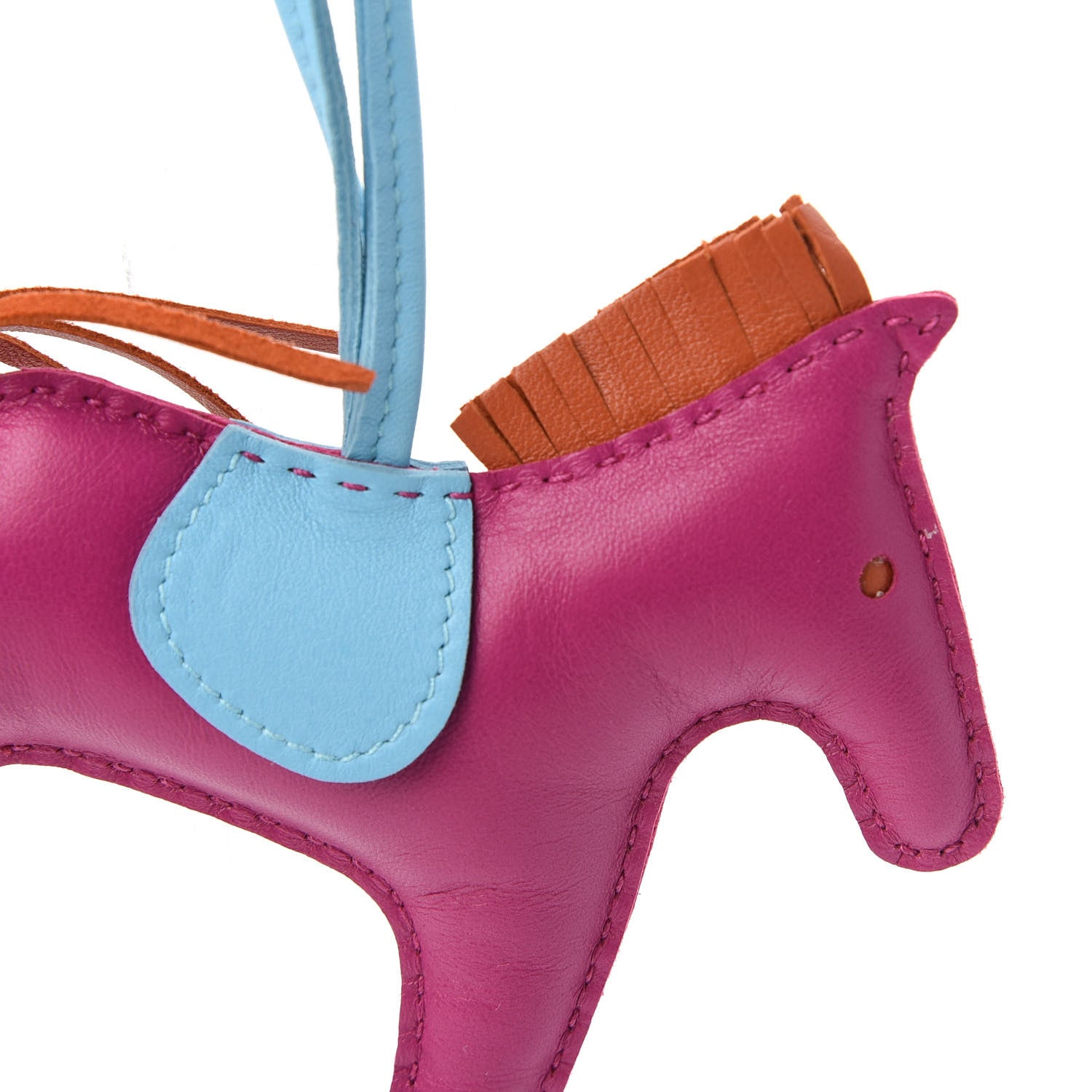 Hermes Milo Lambskin Grigri Rodeo Horse Bag Charm MM Rose Pourpre Cornaline Celeste 3 of 4