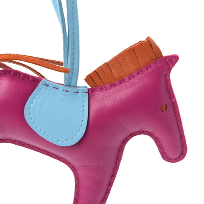 Hermes Milo Lambskin Grigri Rodeo Horse Bag Charm MM Rose Pourpre Cornaline Celeste 3 of 4