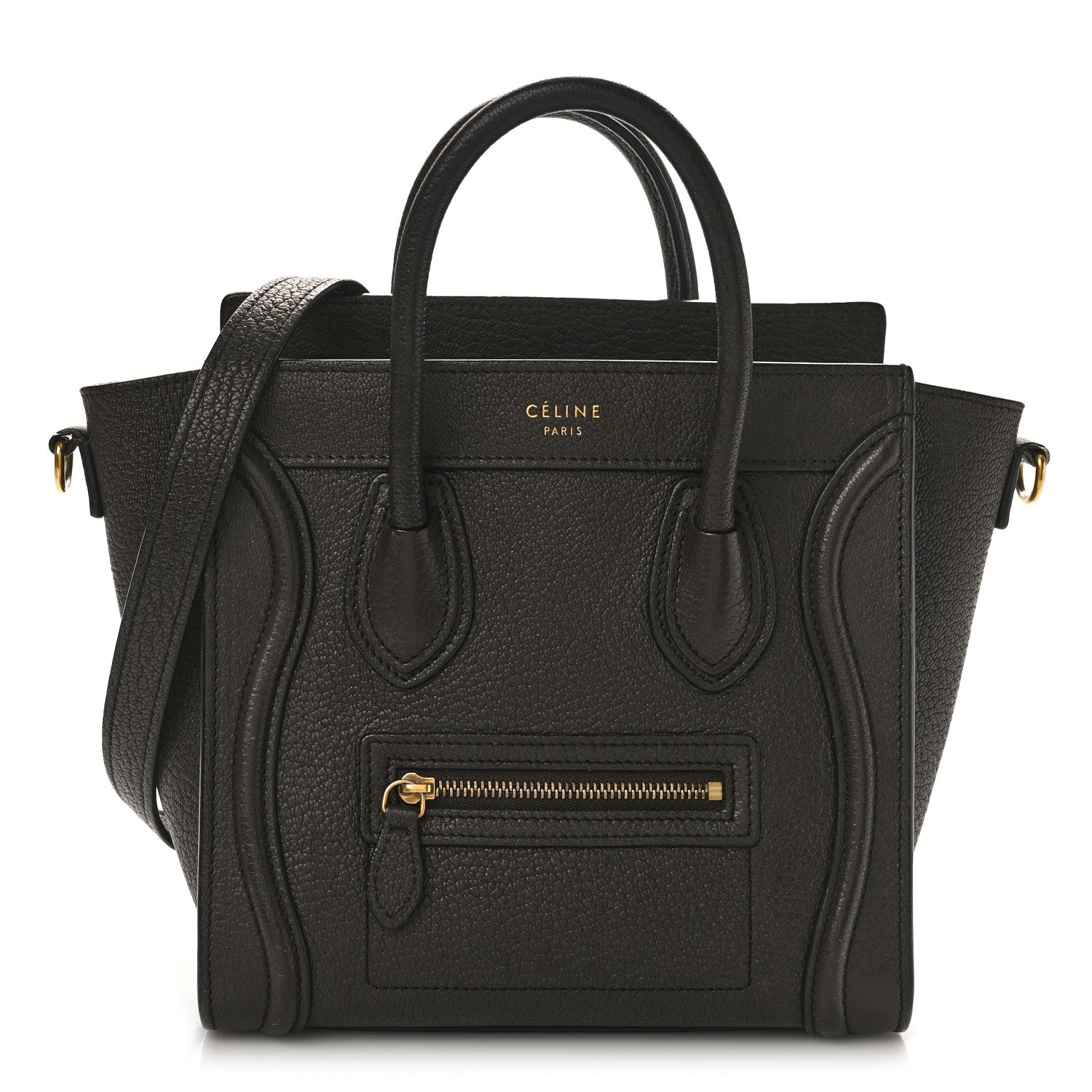 Celine Drummed Calfskin Nano Luggage Brown 1 of 13