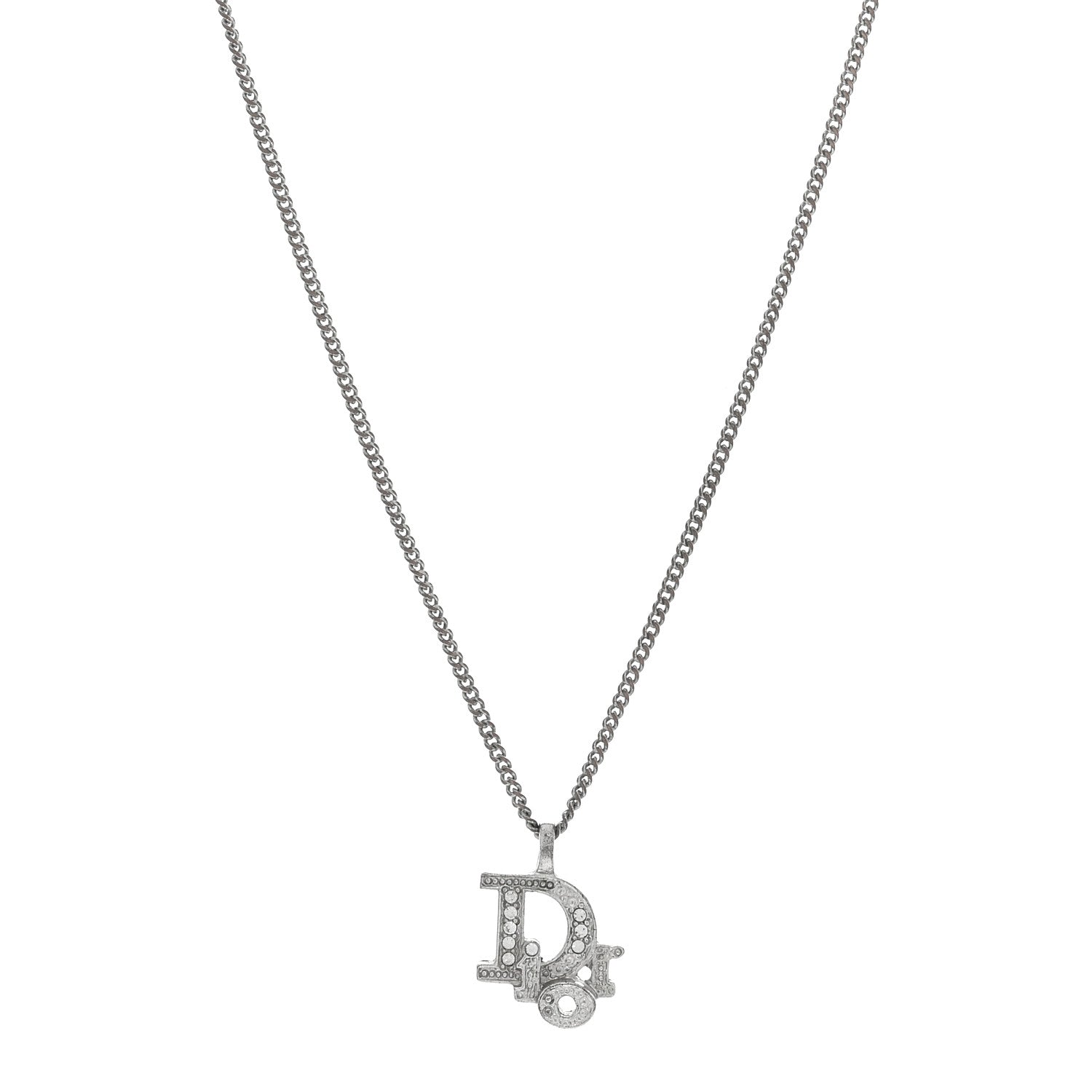 Christian Dior Crystal Logo Necklace Silver 1 of 3