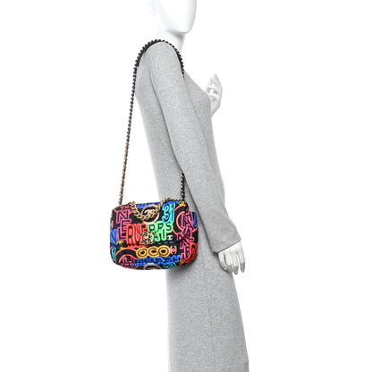 Chanel Fabric Quilted Neon Graffiti Medium Chanel 19 Flap Black Multicolor 2 of 10
