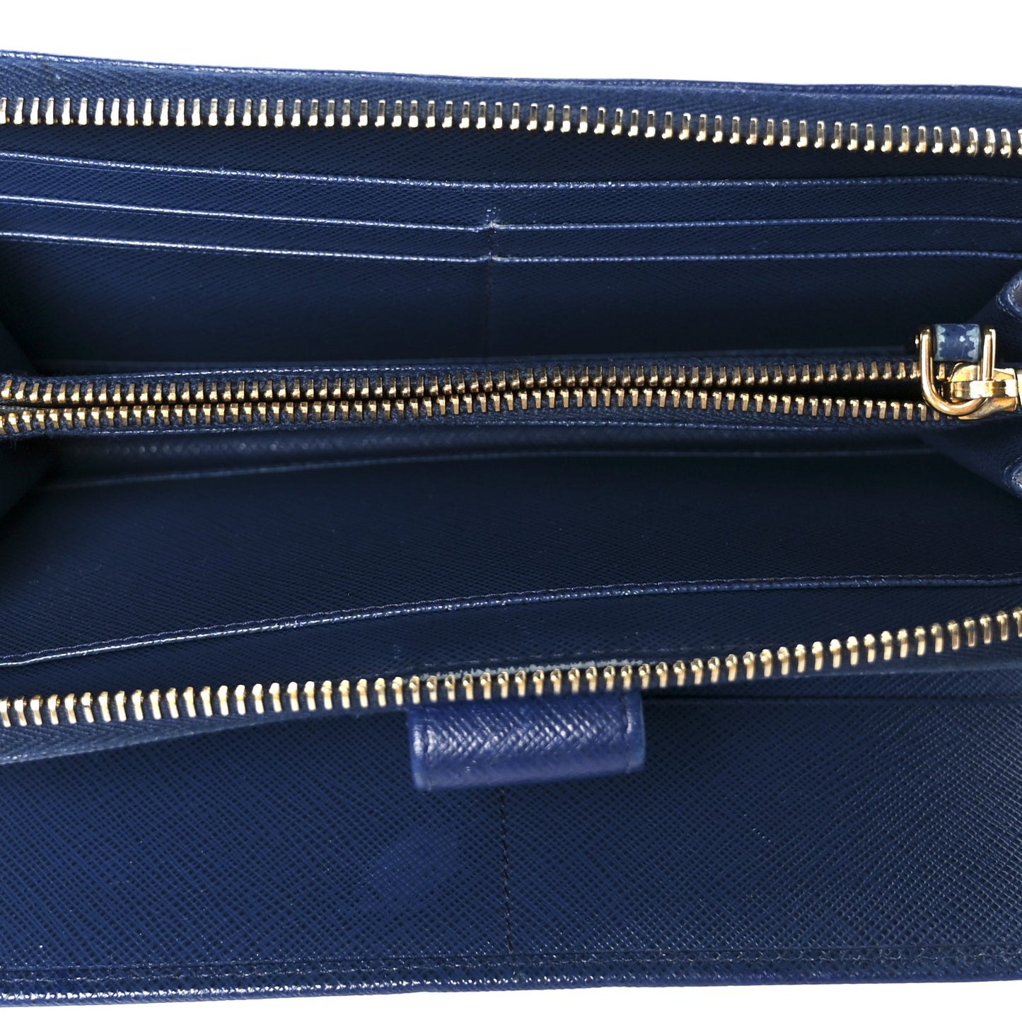Saffiano Metal Zip Around Wallet Blue
