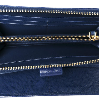 Prada Saffiano Metal Zip Around Wallet Blue 5 of 8