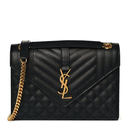 Saint Laurent Grain De Poudre Textured Mixed Matelasse Triquilt Medium Monogram Satchel Black 1 of 8