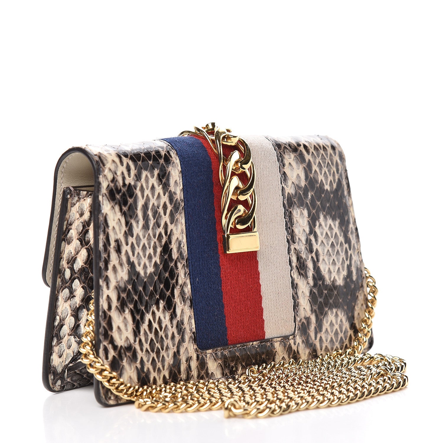 Gucci Snakeskin Floral Embroidered Super Mini Sylvie Chain Shoulder Bag 3 of 13
