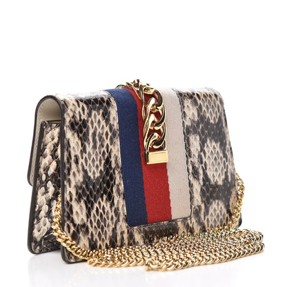 Gucci Snakeskin Floral Embroidered Super Mini Sylvie Chain Shoulder Bag 3 of 13