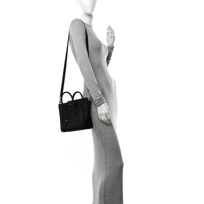 Celine Drummed Calfskin Nano Luggage Black 2 of 10