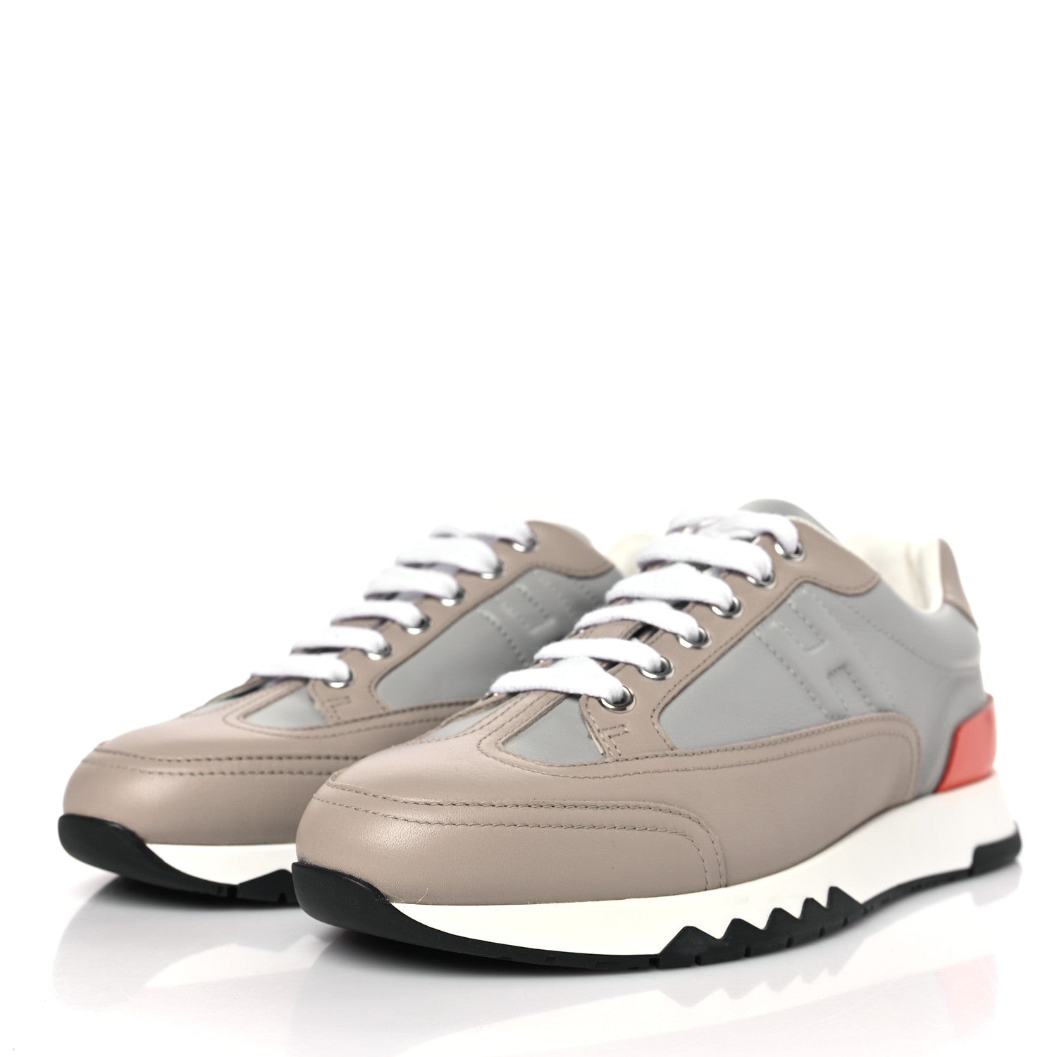 Hermes Calfskin Womens Trail Sneakers 37.5 Beige Rose Gris Brume 3 of 9