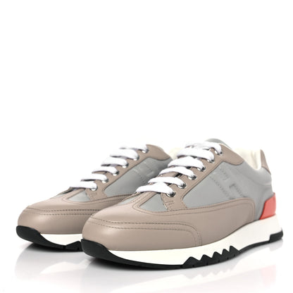 Hermes Calfskin Womens Trail Sneakers 37.5 Beige Rose Gris Brume 3 of 9