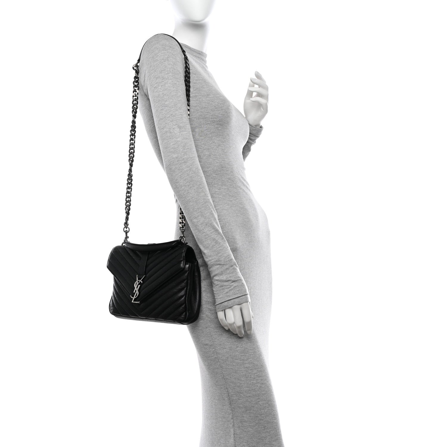 Saint Laurent Sheepskin Matelasse Chevron Monogram Medium College Bag Black 2 of 13