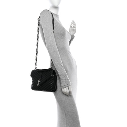 Saint Laurent Sheepskin Matelasse Chevron Monogram Medium College Bag Black 2 of 13