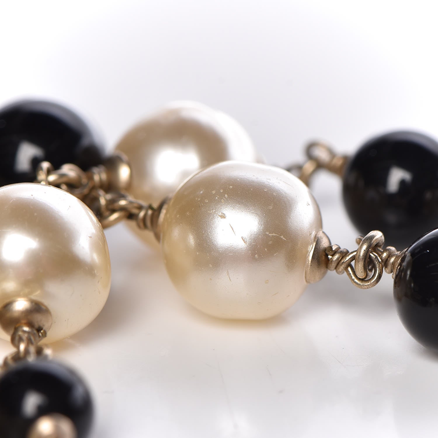 Chanel Pearl Crystal Baguette Beaded Wing Long Necklace Black Gold 8 of 9