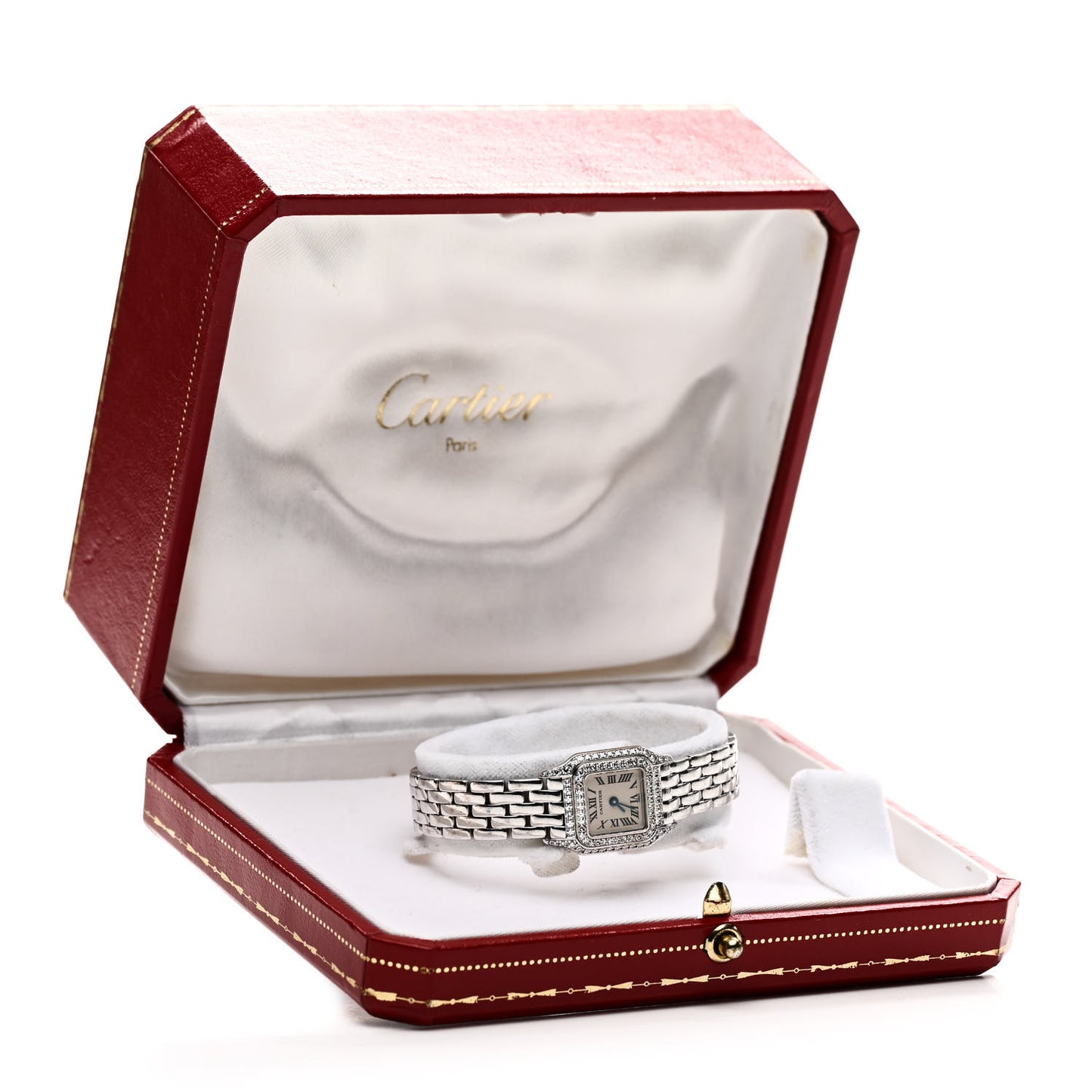 18K White Gold Diamond Bezel 17mm Double Row Panthere Quartz Watch