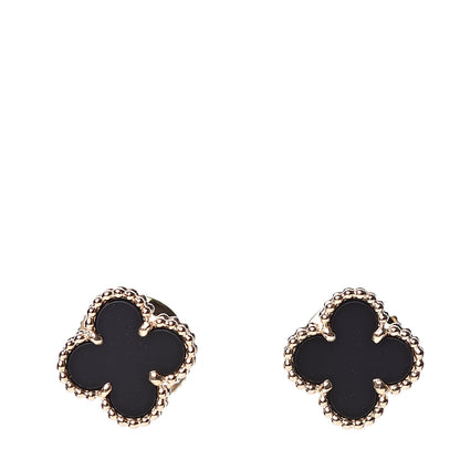 Van Cleef & Arpels 18K Yellow Gold Black Onyx Sweet Alhambra Earrings 1 of 5