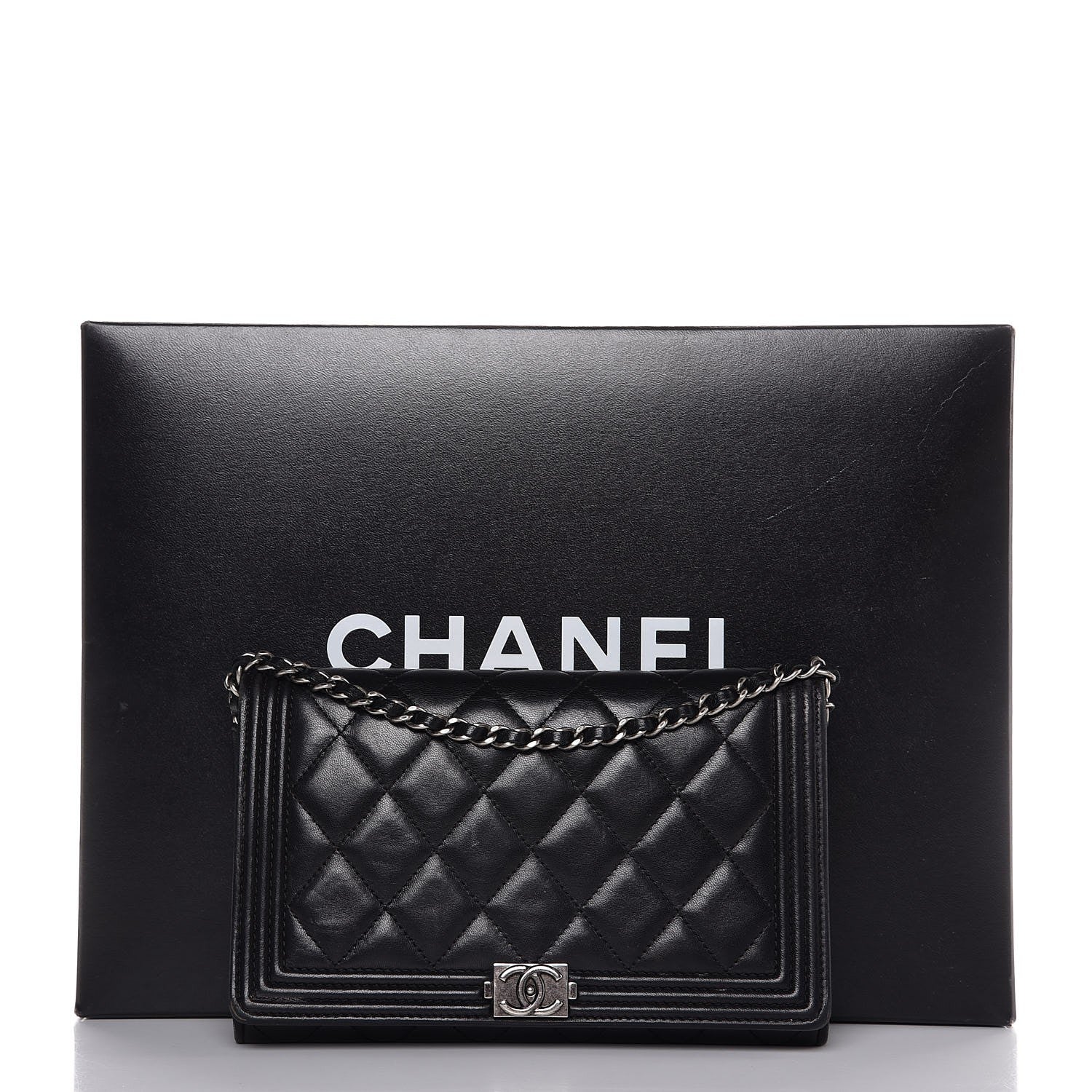 Chanel Lambskin Quilted Boy Wallet On Removable Chain WOC Black 9 of 9