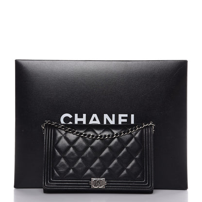 Chanel Lambskin Quilted Boy Wallet On Removable Chain WOC Black 9 of 9