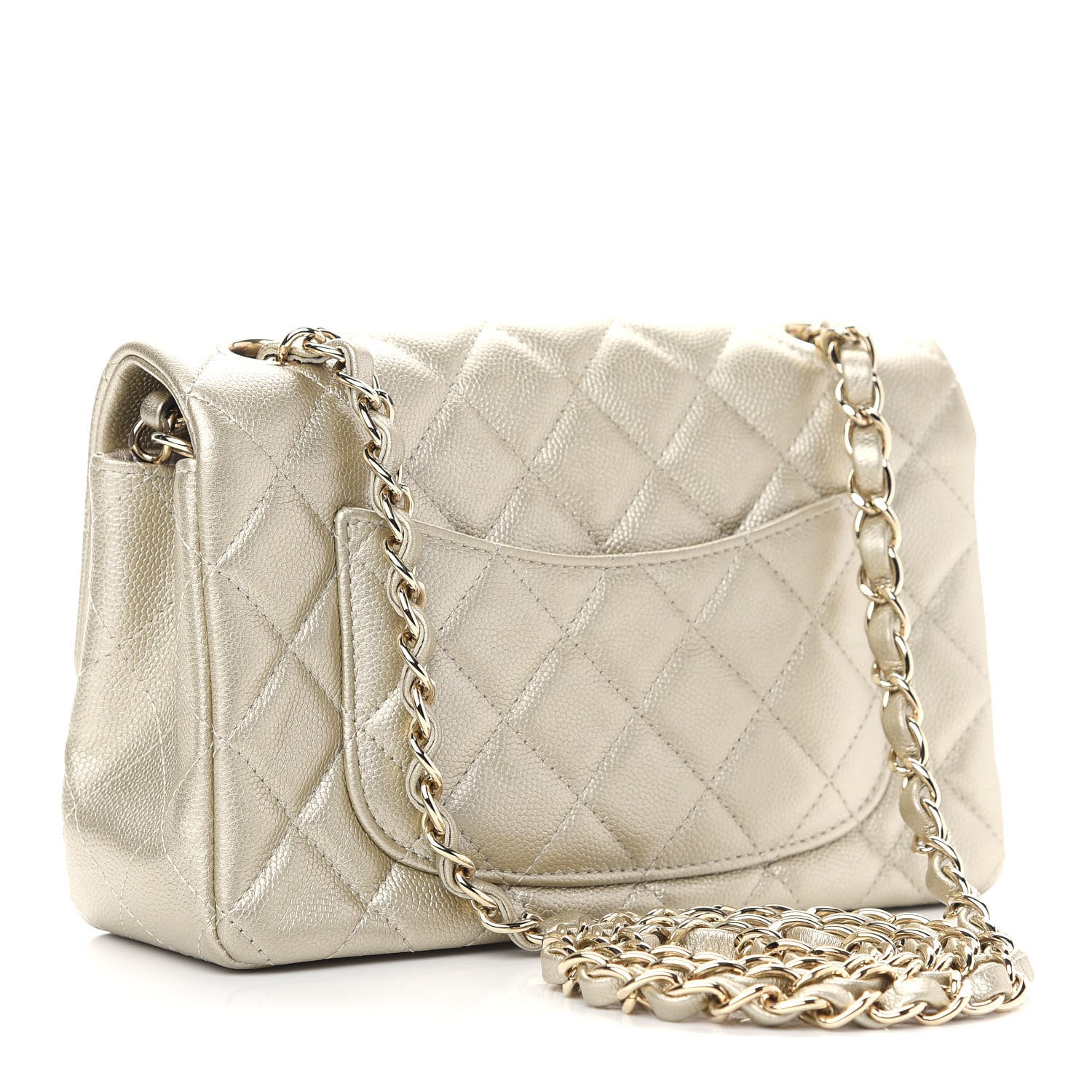 Chanel Metallic Caviar Quilted Mini Rectangular Flap Light Gold 3 of 9
