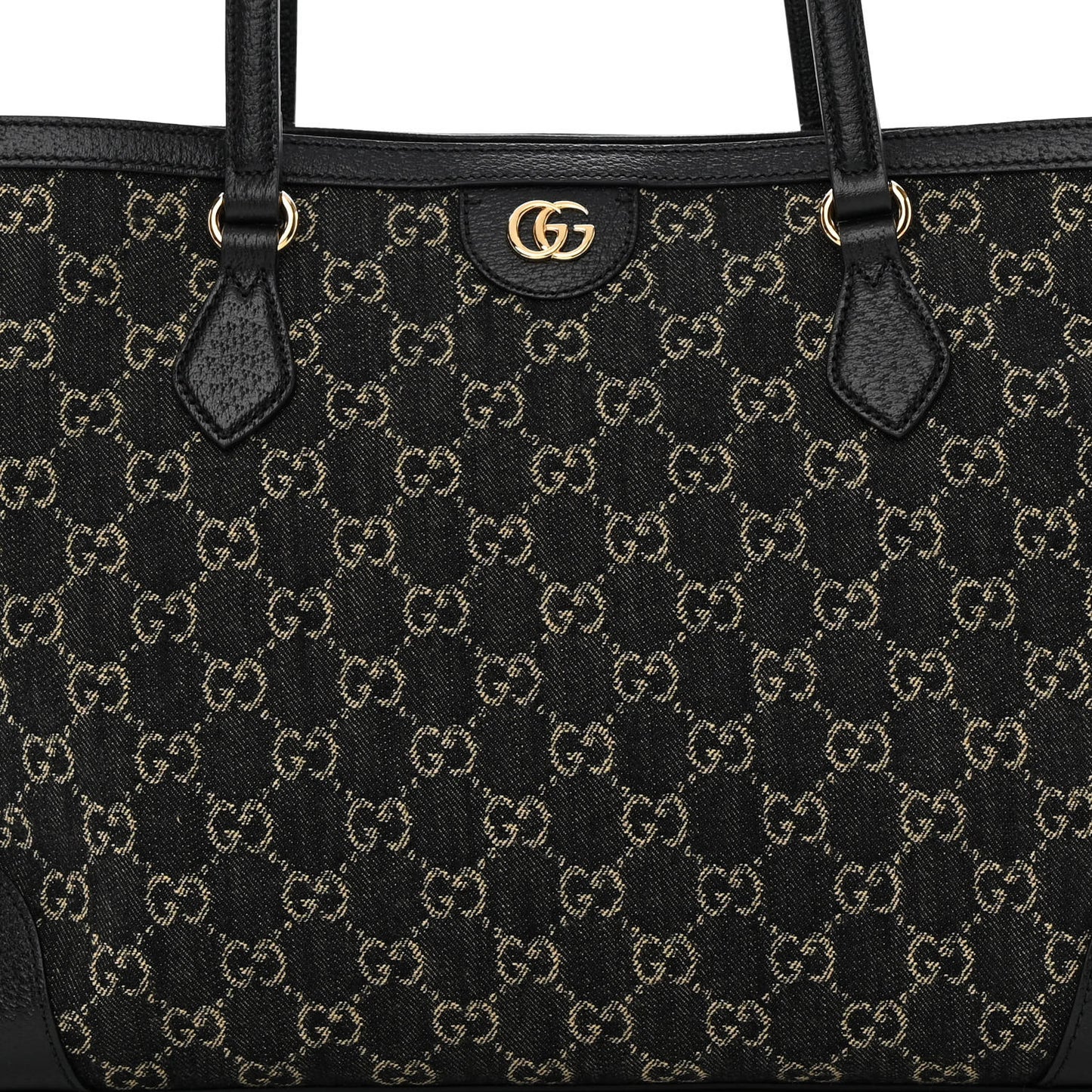 Jacquard Black Denim GG Monogram Medium Ophidia Shopping Tote Black Ivory
