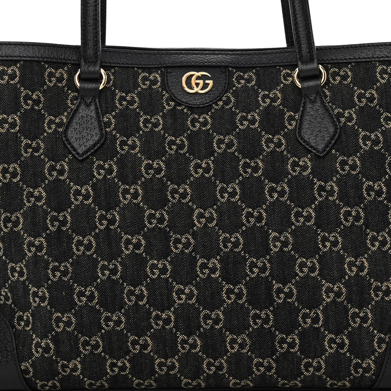 Gucci Jacquard Black Denim GG Monogram Medium Ophidia Shopping Tote Black Ivory 8 of 10