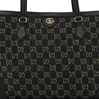 Gucci Jacquard Black Denim GG Monogram Medium Ophidia Shopping Tote Black Ivory 8 of 10