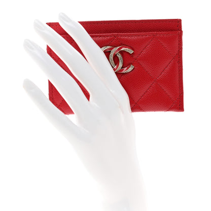 Chanel Caviar Quilted Crystal Enamel CC Card Holder Red 2 of 10
