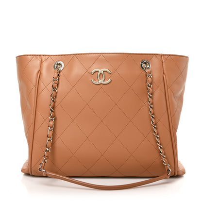 Chanel Calfskin Stitched Small Shopping Tote Brown 1 of 12
