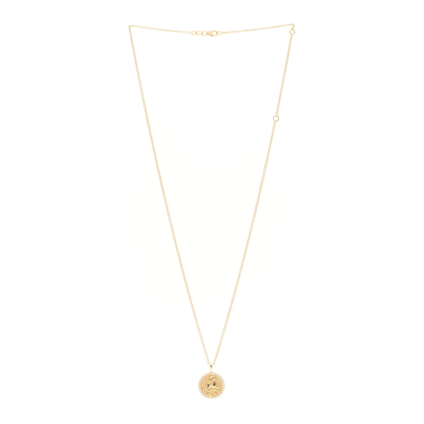 18K Yellow Gold Diamond Small Aries Zodiac Coin Pendant Necklace