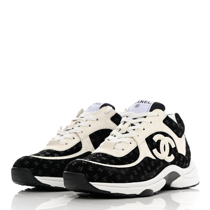 Chanel Nylon Suede Calfskin Printed CC Sneakers 39 White Black 3 of 11