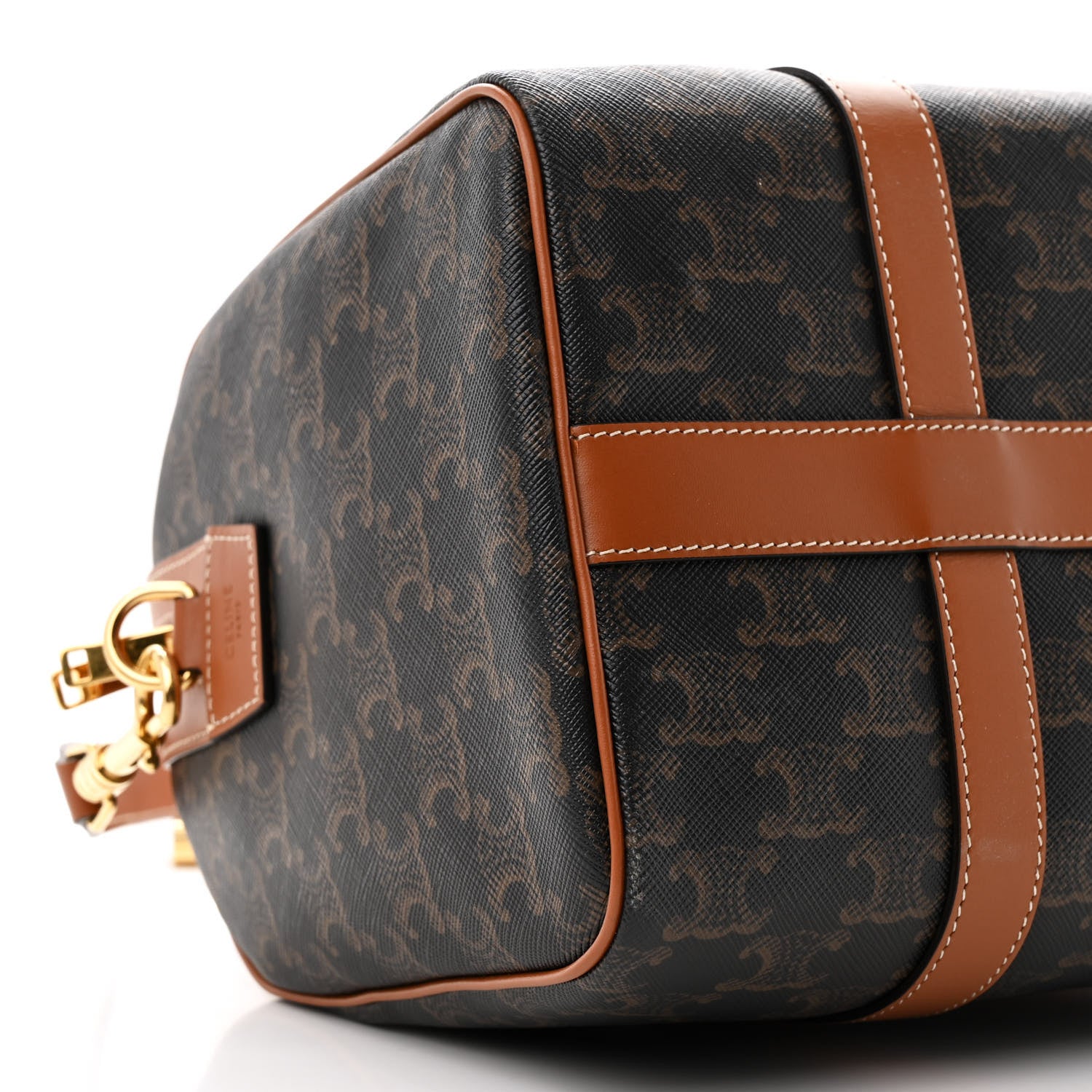 Celine Triomphe Canvas Calfskin Large Boston Bag Tan 10 of 12