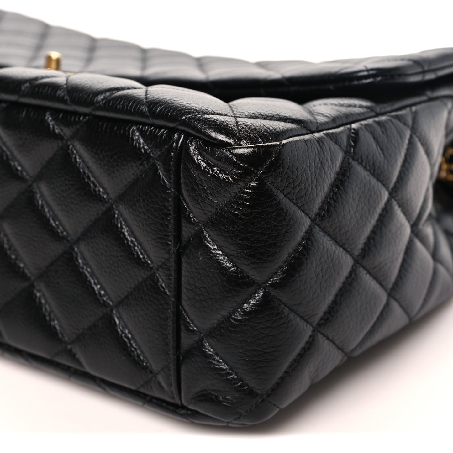 Grained Calfskin Quilted XXL Travel Flap Bag Black