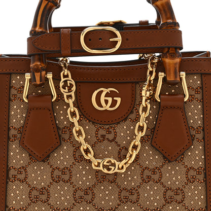 Gucci New Canvas Charisma Calfskin Crystal GG Monogram Mini Diana Tote Bag Camel Ebony 9 of 11