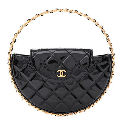 Chanel Patent Calfskin Quilted Chain Hoop Bag Black 1 of 11