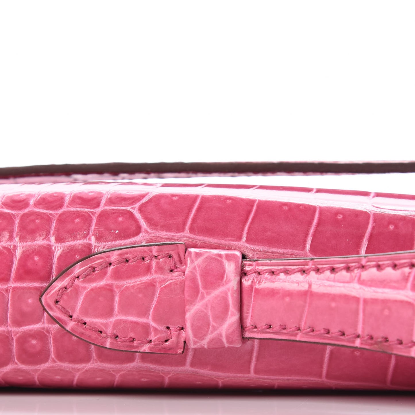 Shiny Porosus Crocodile 18K White Gold Diamond Kelly Cut Pochette Rose Tyrien