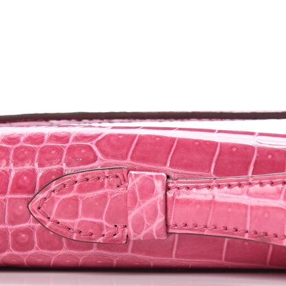 Hermes Shiny Porosus Crocodile 18K White Gold Diamond Kelly Cut Pochette Rose Tyrien 14 of 27