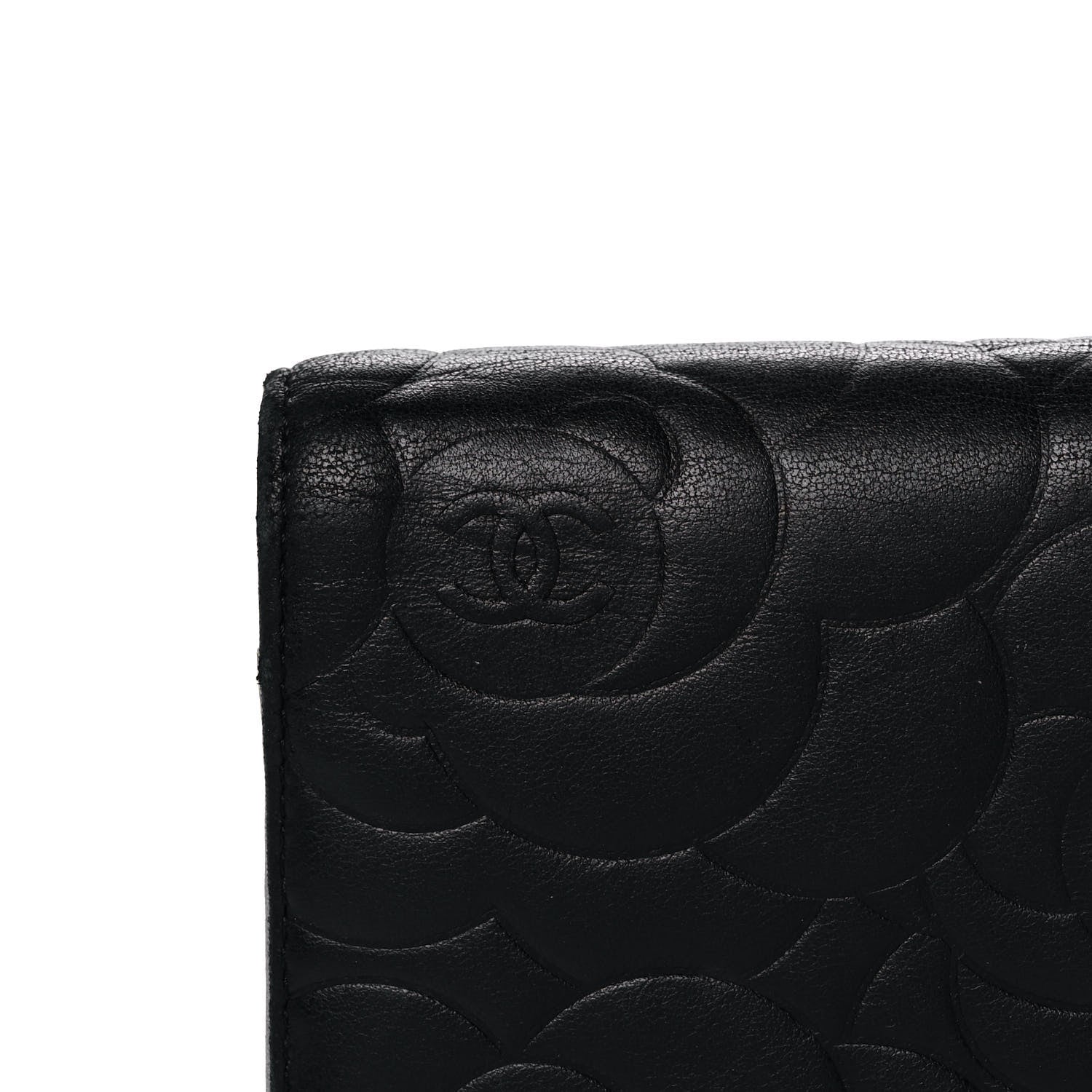 Chanel Lambskin Camellia Embossed Yen Wallet Black 12 of 14