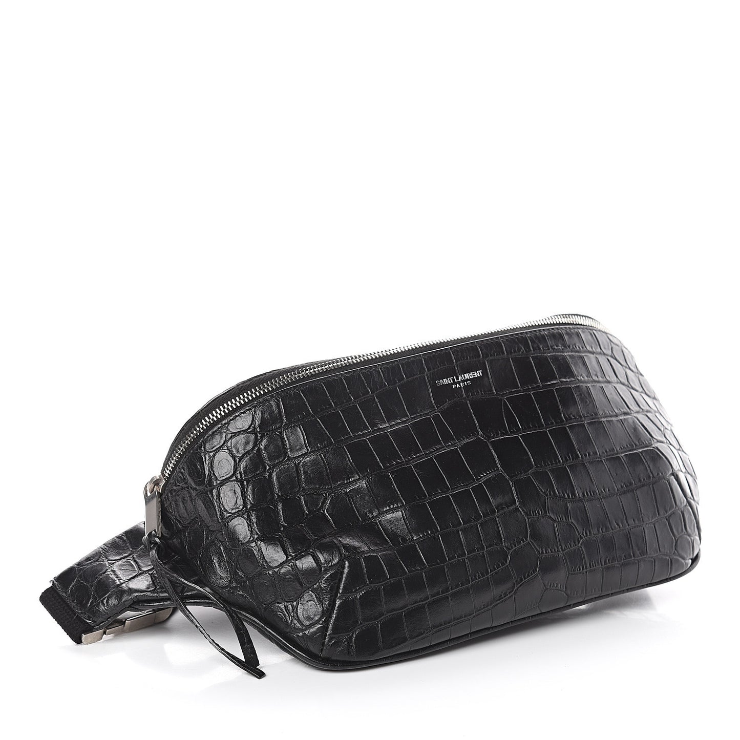 Calfskin Crocodile Embossed Monogram Belt Bag Black