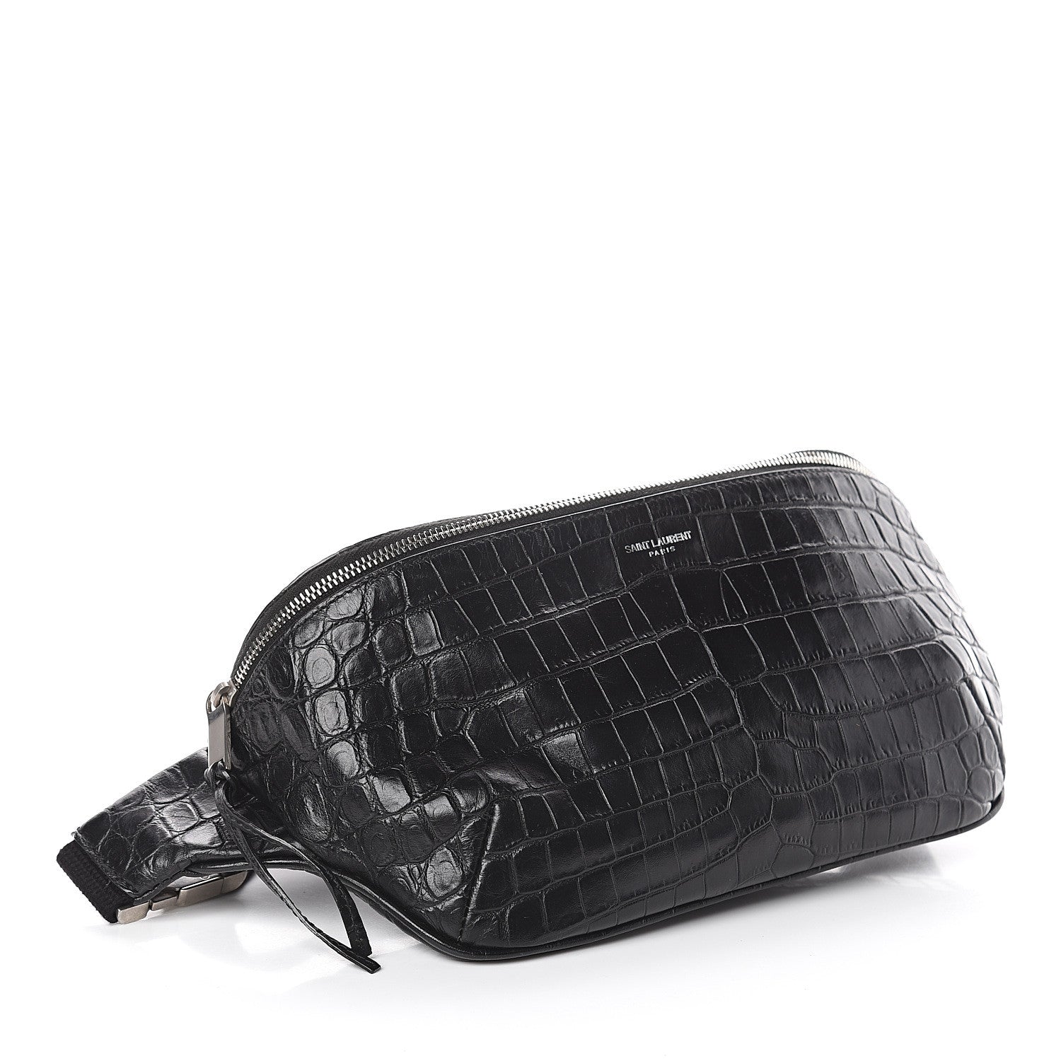 Saint Laurent Calfskin Crocodile Embossed Monogram Belt Bag Black 3 of 8