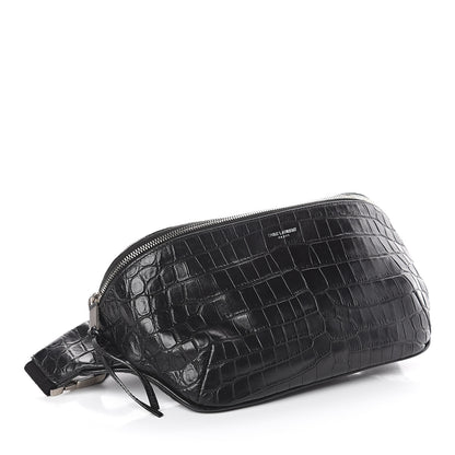 Saint Laurent Calfskin Crocodile Embossed Monogram Belt Bag Black 3 of 8