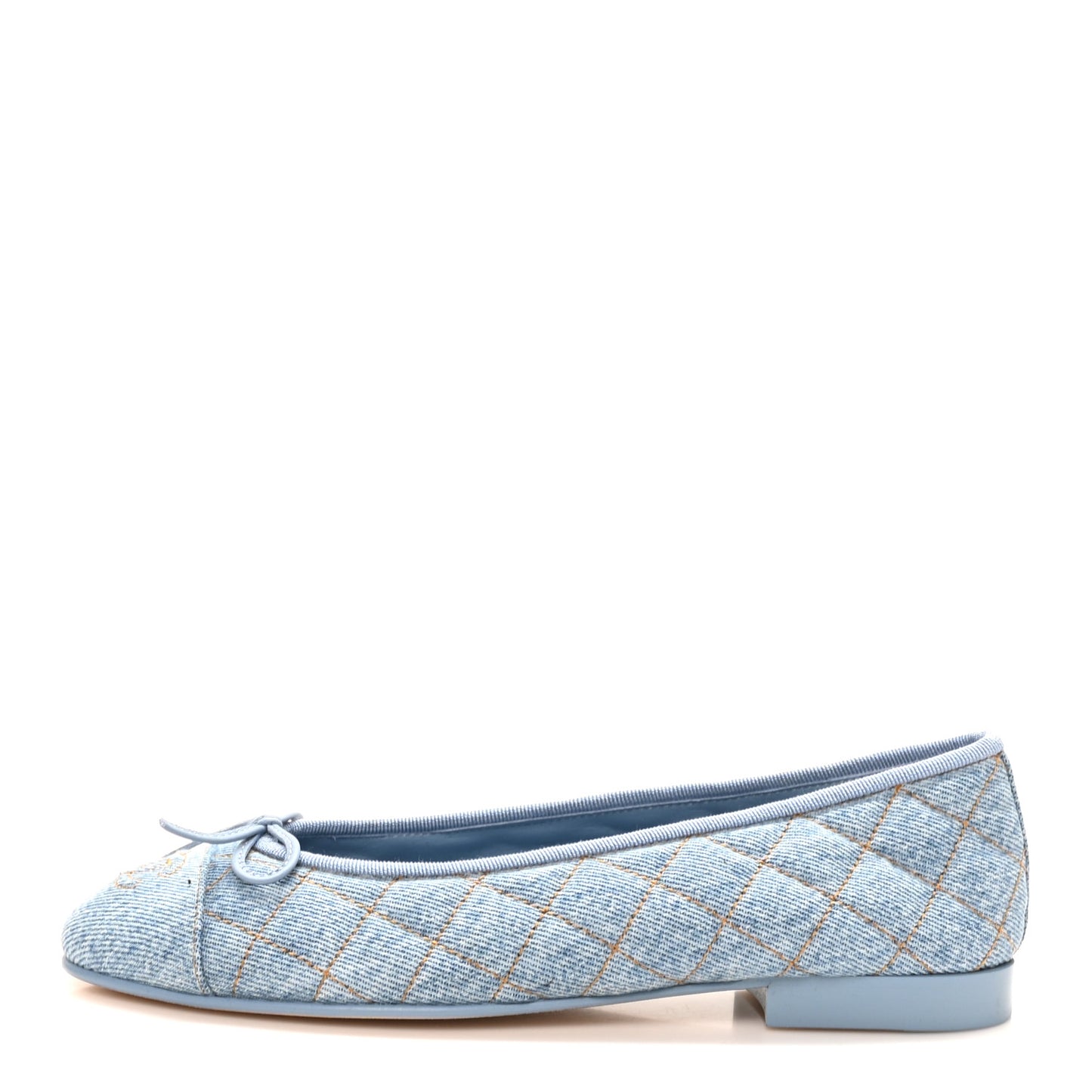 Denim Quilted CC Cap Toe Ballerina Flats 37.5 Light Blue