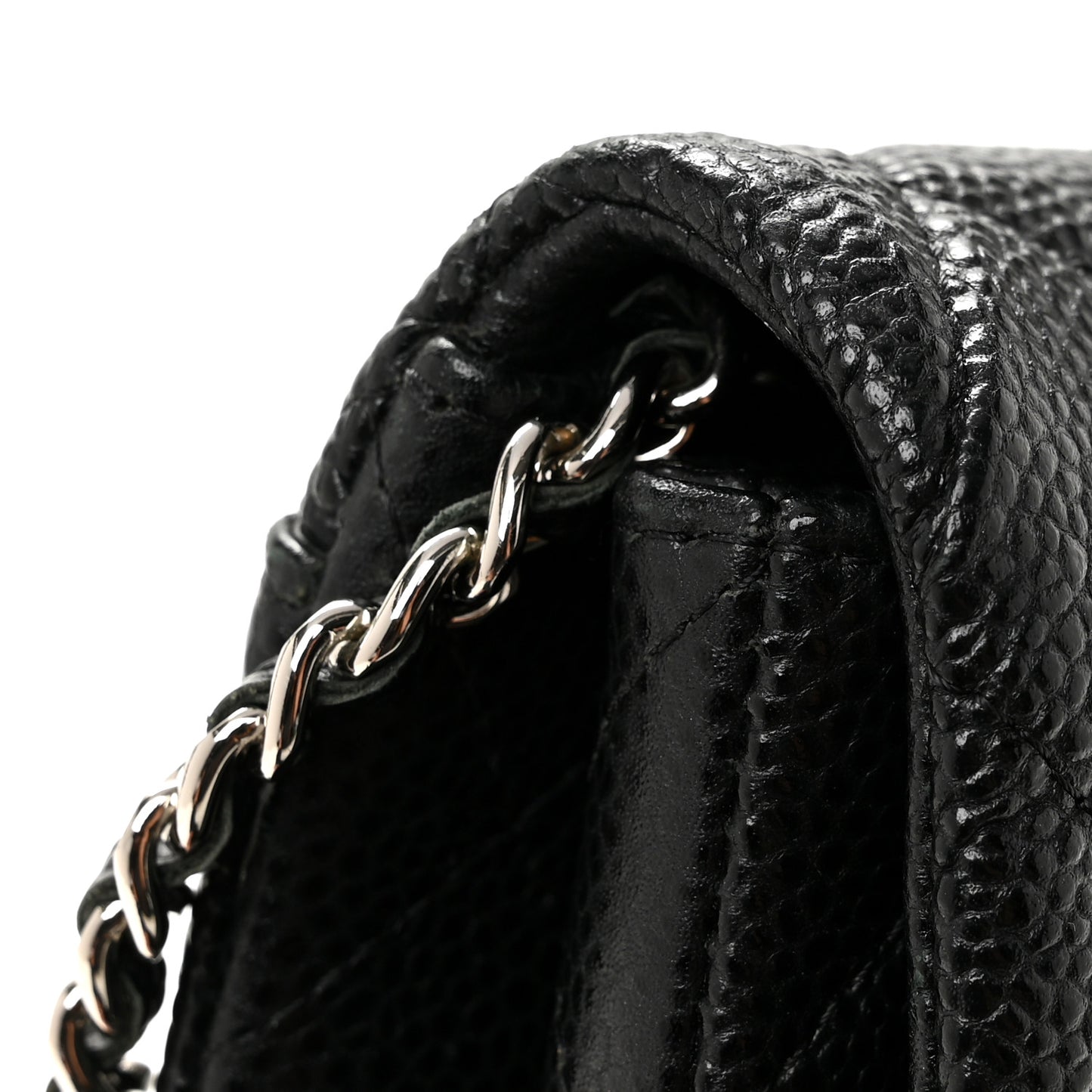 Caviar Quilted Clutch With Chain Flap Black