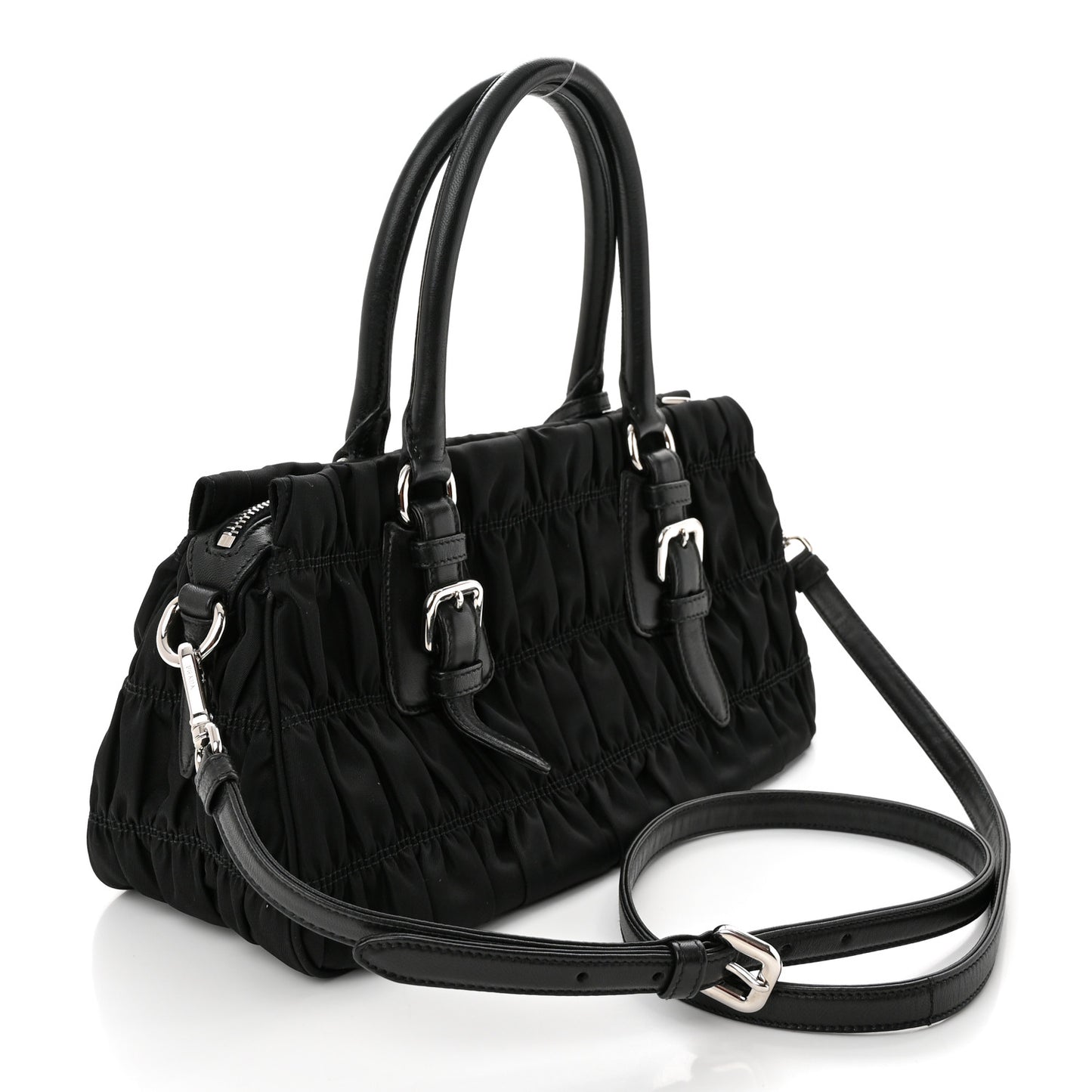 Tessuto Nylon Gaufre Shopping Satchel Black
