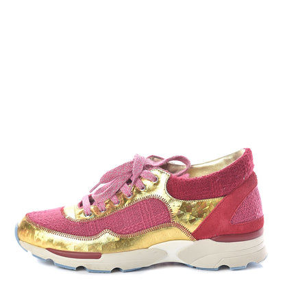Chanel Tweed Suede Calfskin Sneakers 36 Dark Pink 1 of 8