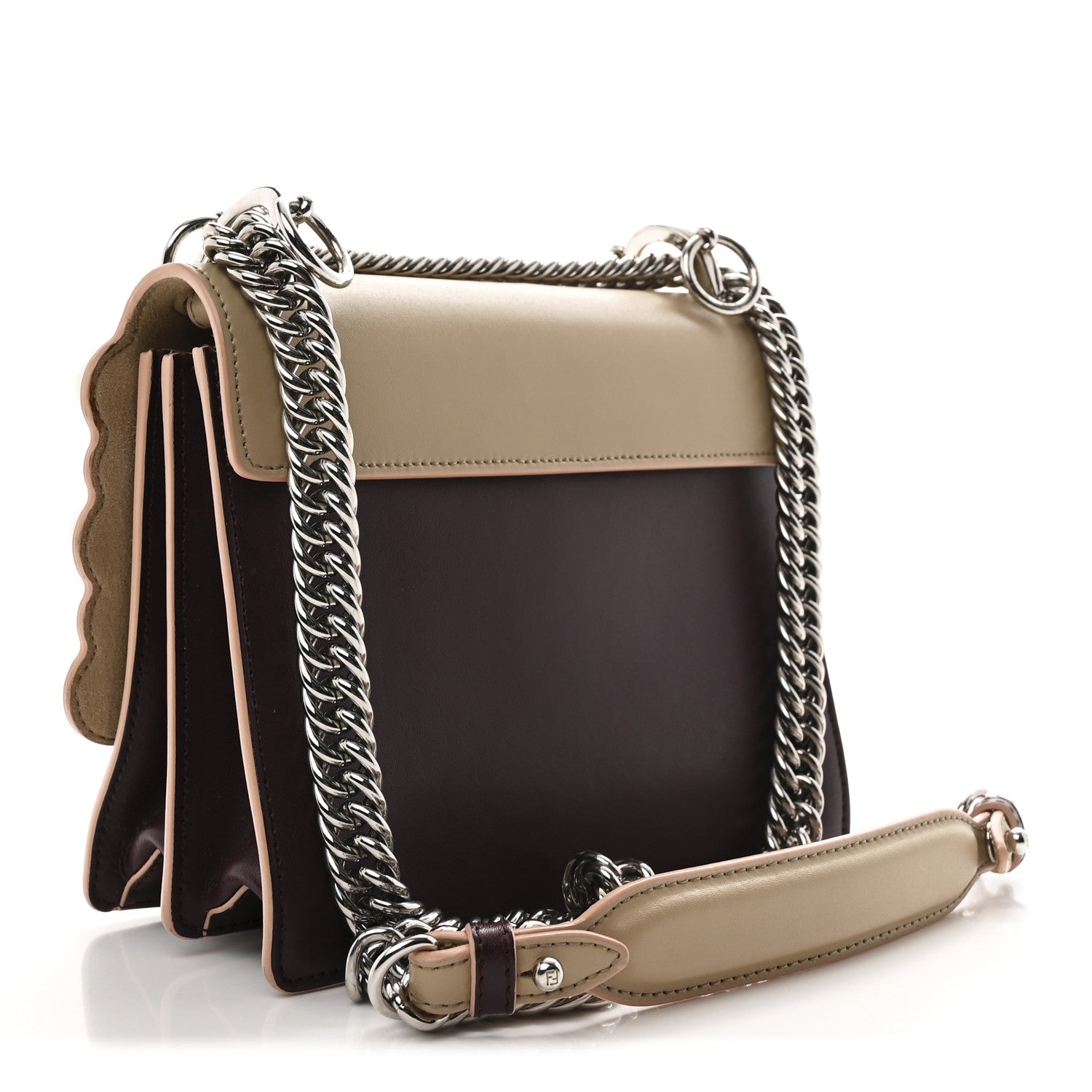 Fendi Vitello Liberty Scalloped Studded Pearl Small Kan I Shoulder Bag Black Cherry Amido 3 of 13