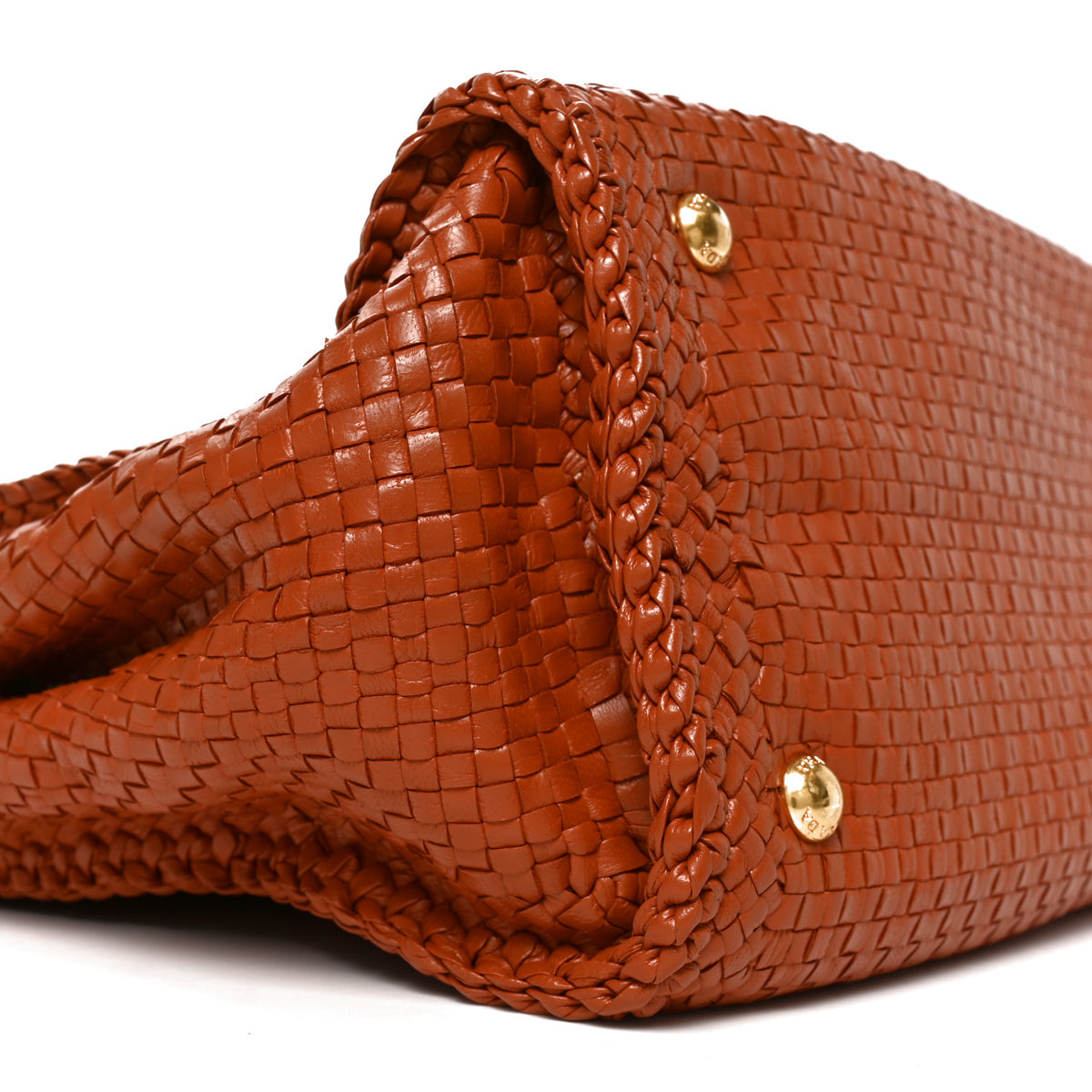 Prada Goatskin Woven Small Tote Cognac 8 of 9